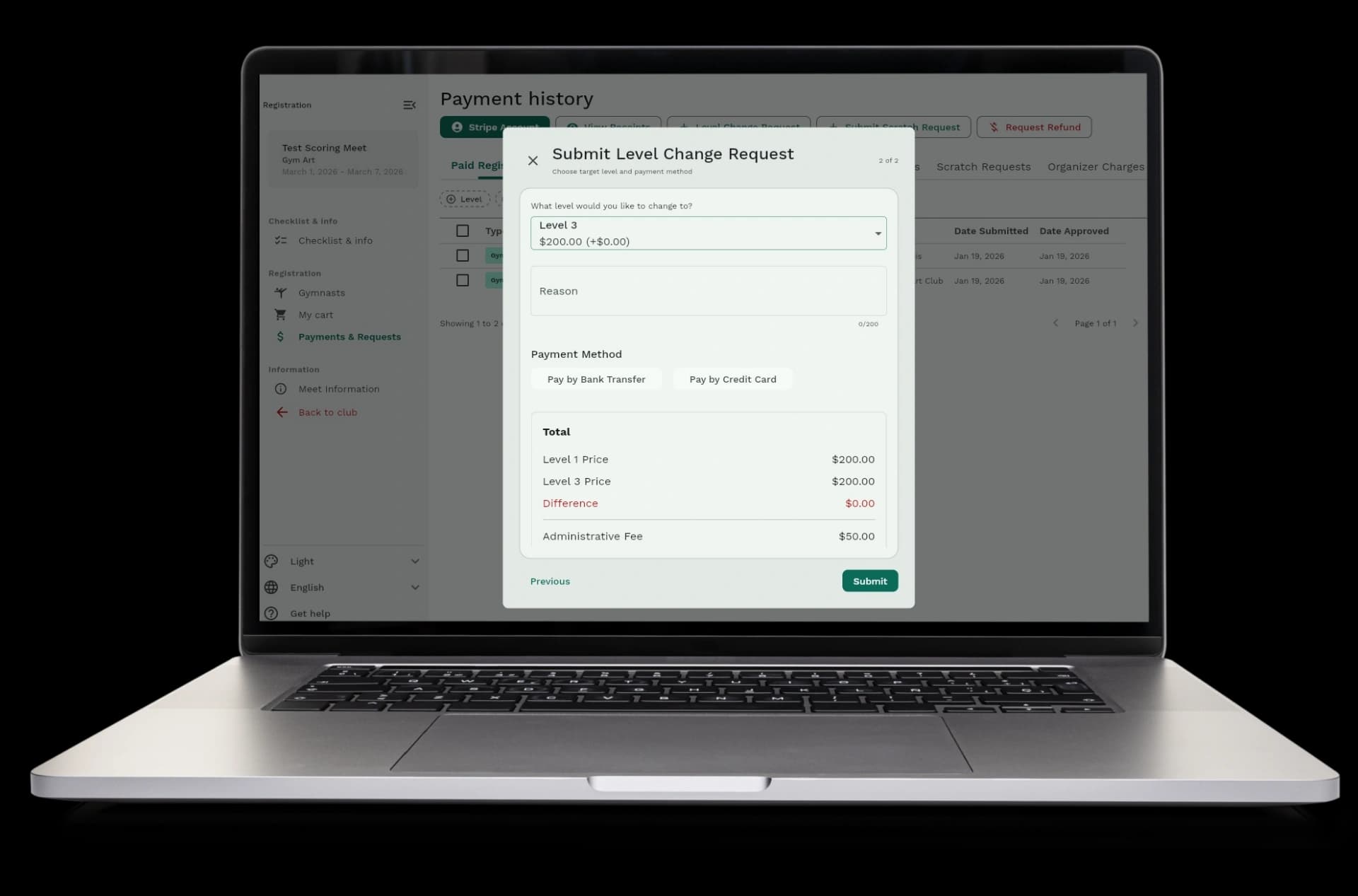 Clubs submit requests online